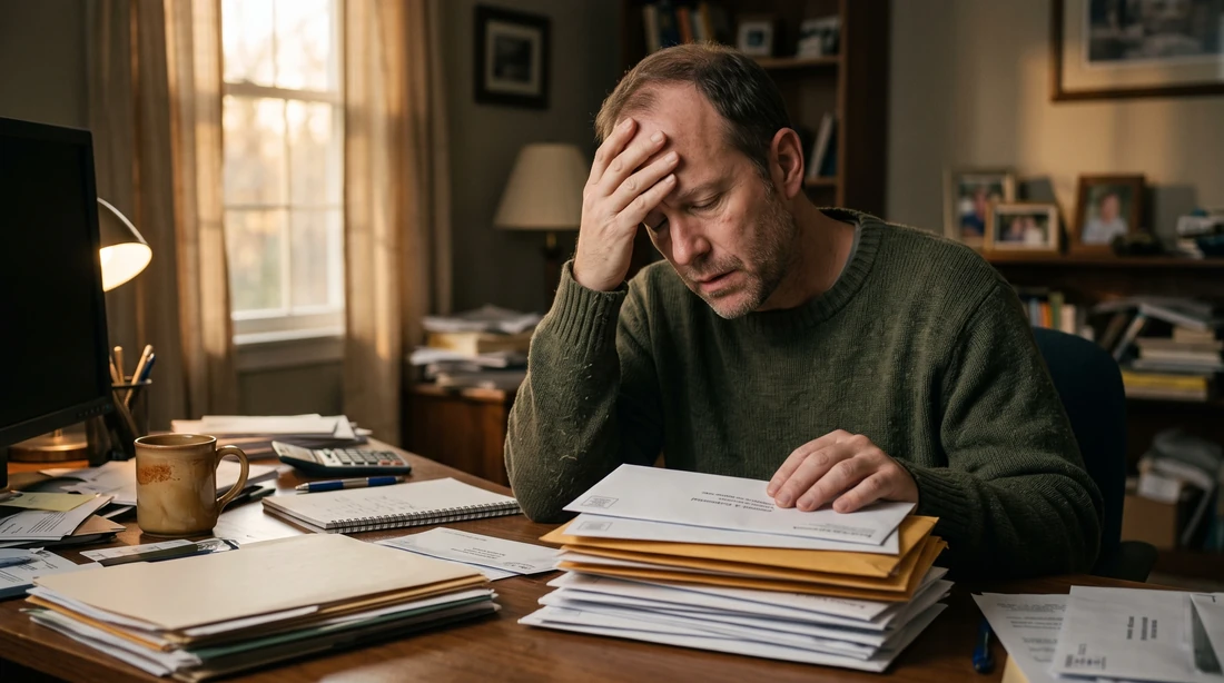A person at home reviewing paperwork about IRS Failure to File Penalty Statistics.