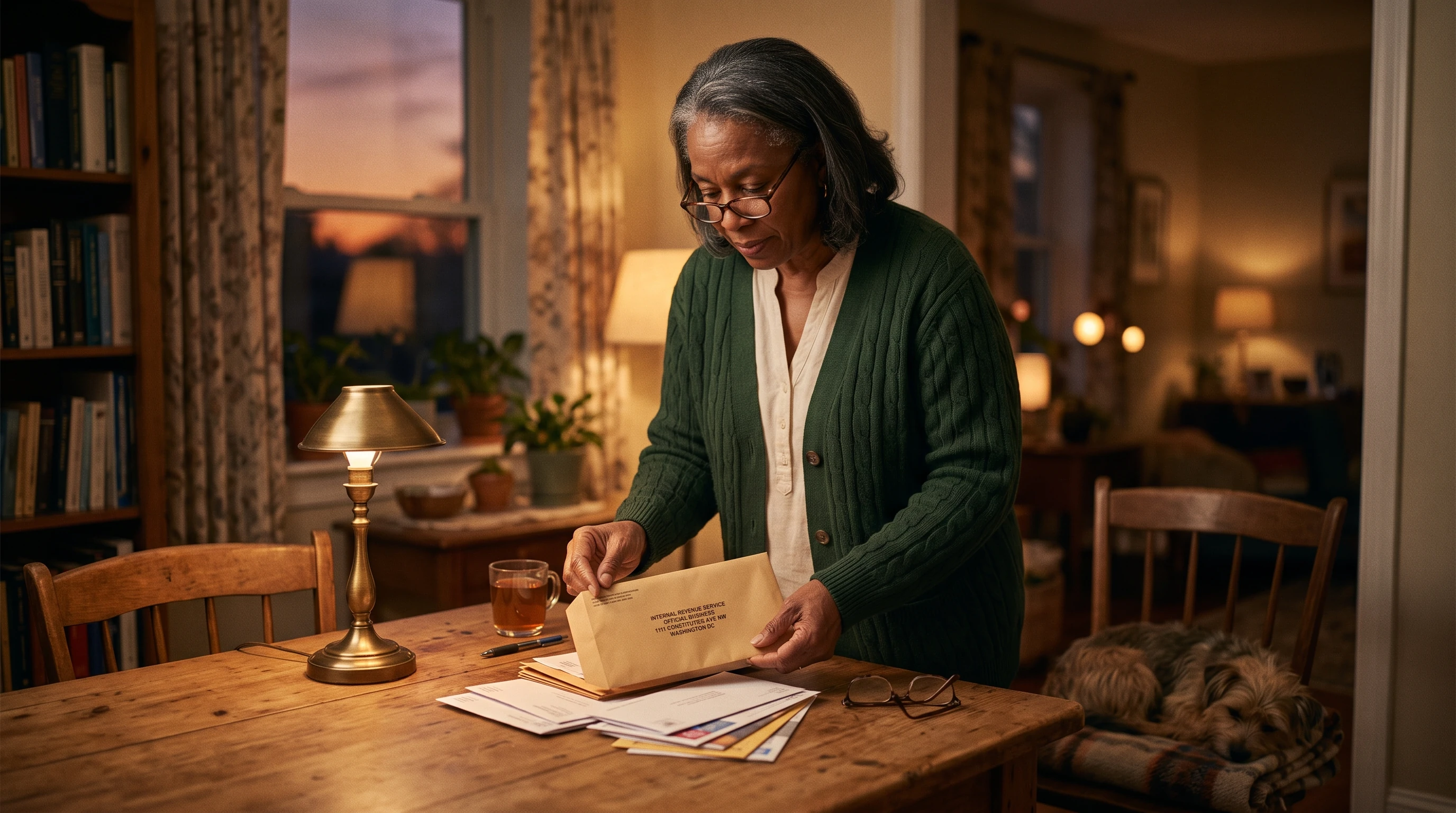 A person at home reviewing paperwork about IRS Failure to Pay Penalty by the Numbers.