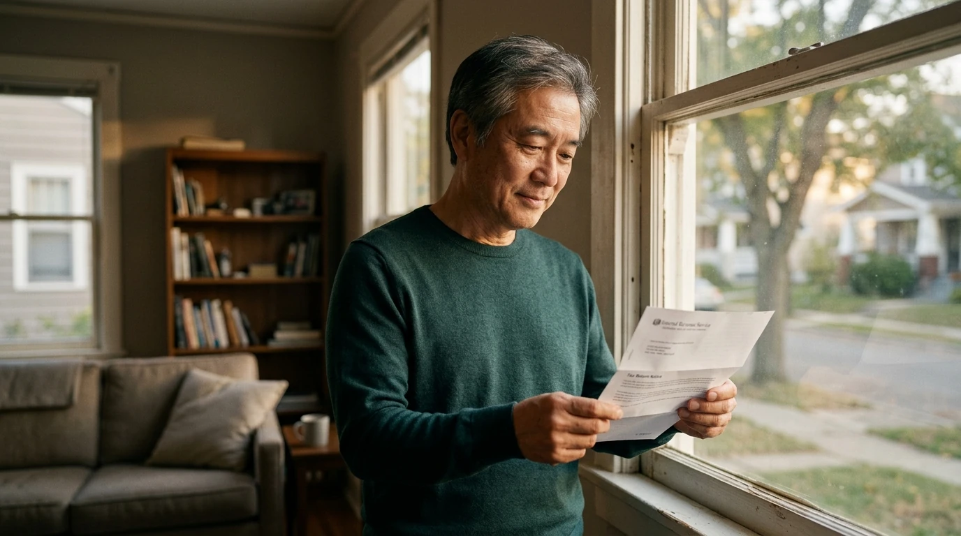 A person reviewing an IRS IRS notice at home.