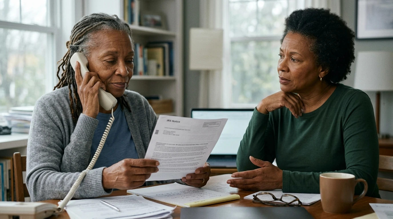 A person reviewing an IRS IRS notice at home.