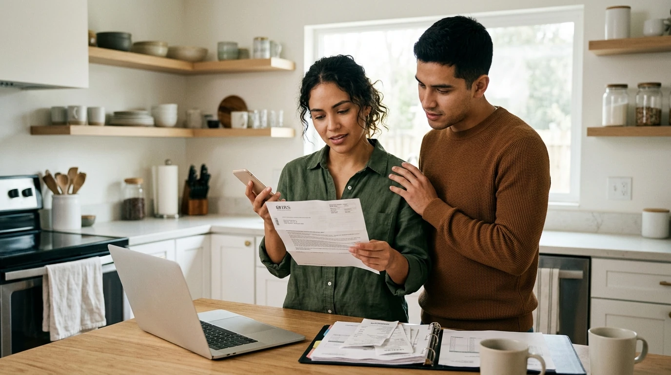 A person reviewing an IRS IRS notice at home.