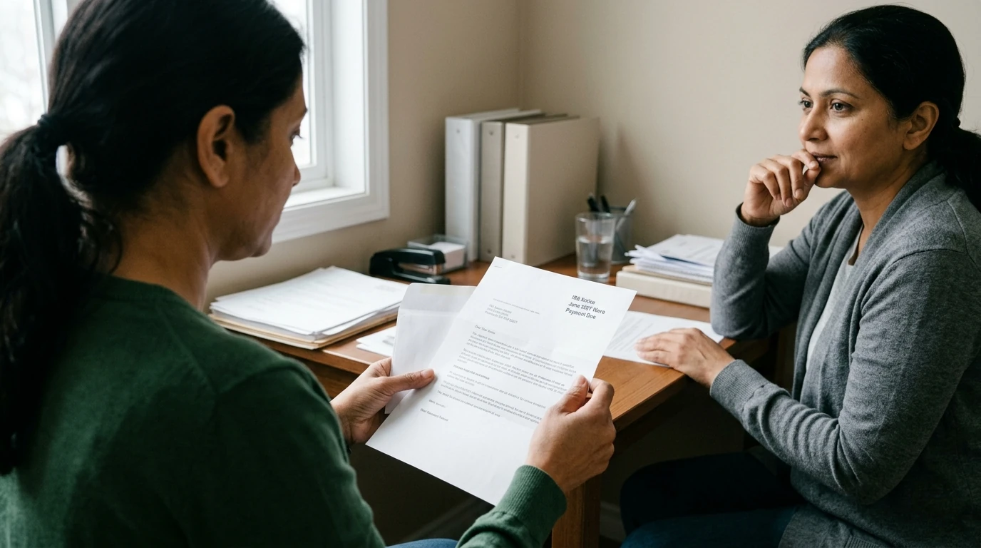 A person reviewing an IRS IRS notice at home.