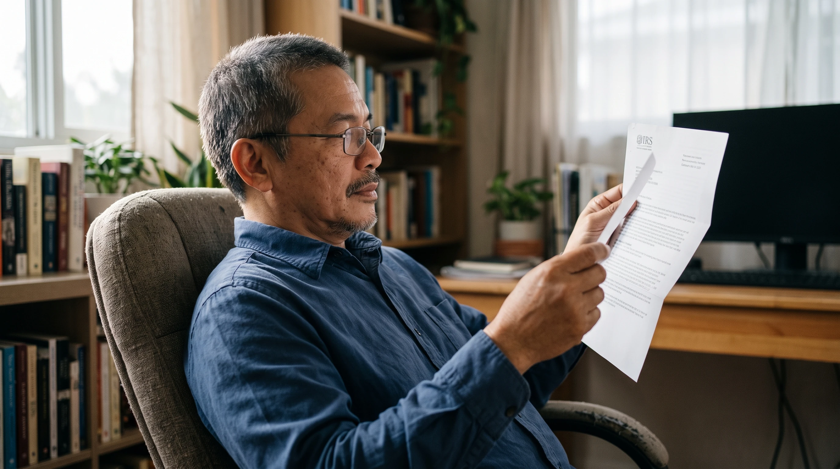 A person at home reviewing paperwork about How Much Does the IRS Collect Each Year.