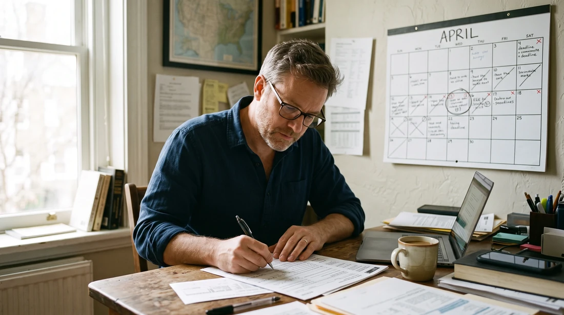 A person at home reviewing paperwork about How Many People File Tax Extensions.