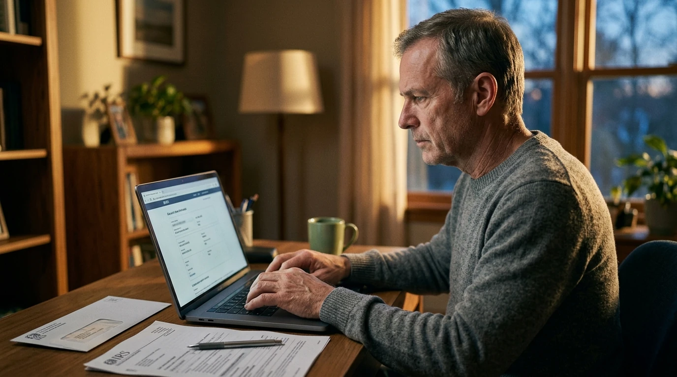 A person reviewing an IRS IRS notice at home.
