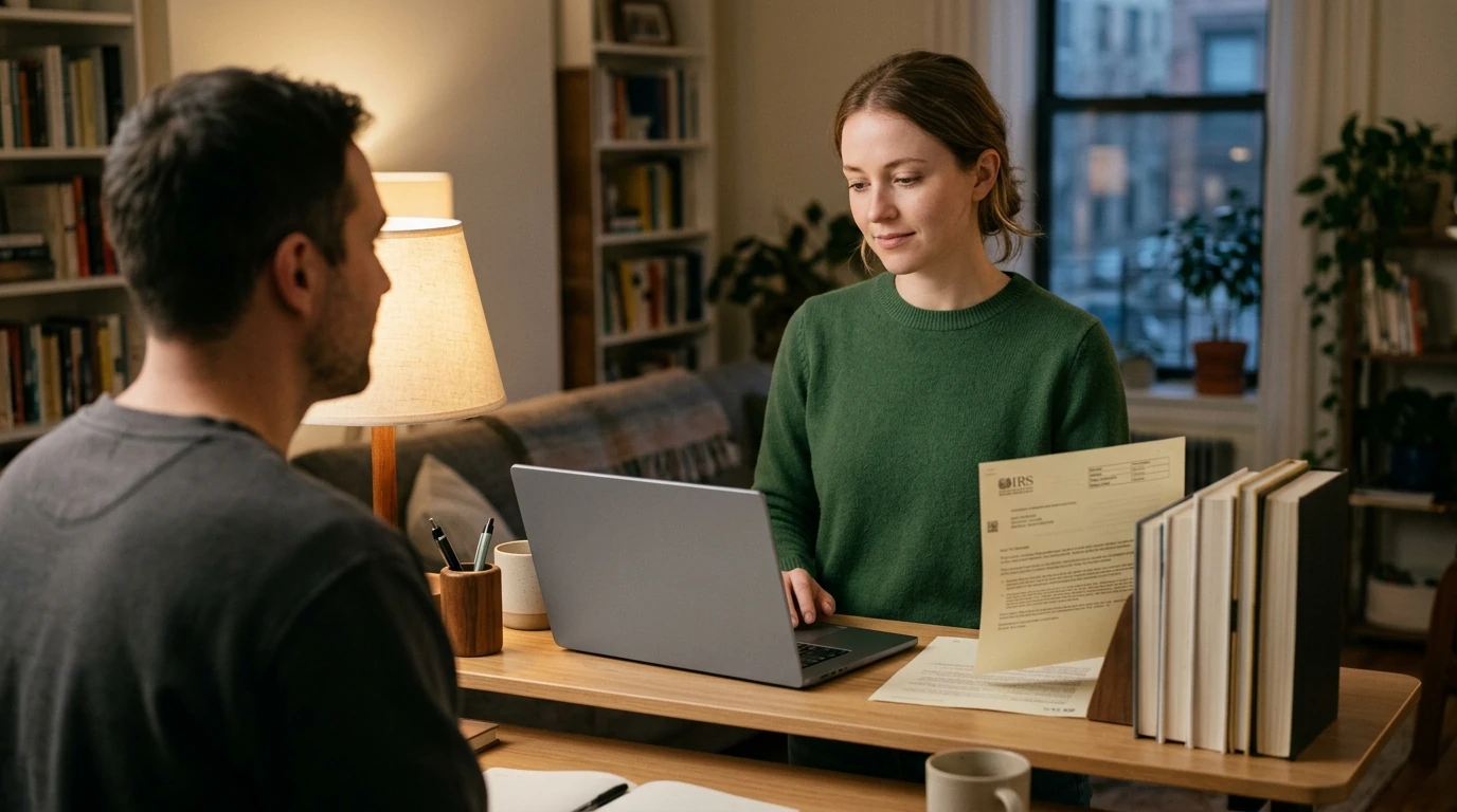 A person reviewing an IRS IRS notice at home.