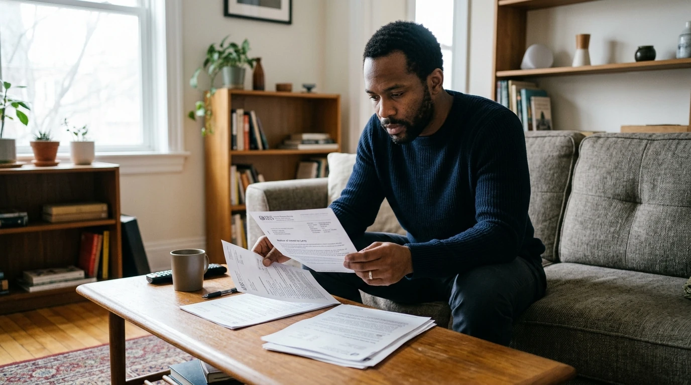 A person reviewing an IRS IRS notice at home.