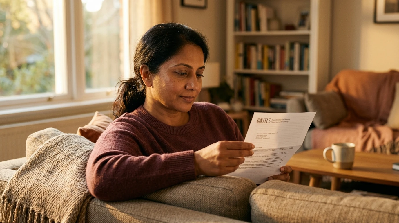 A person reviewing an IRS IRS notice at home.