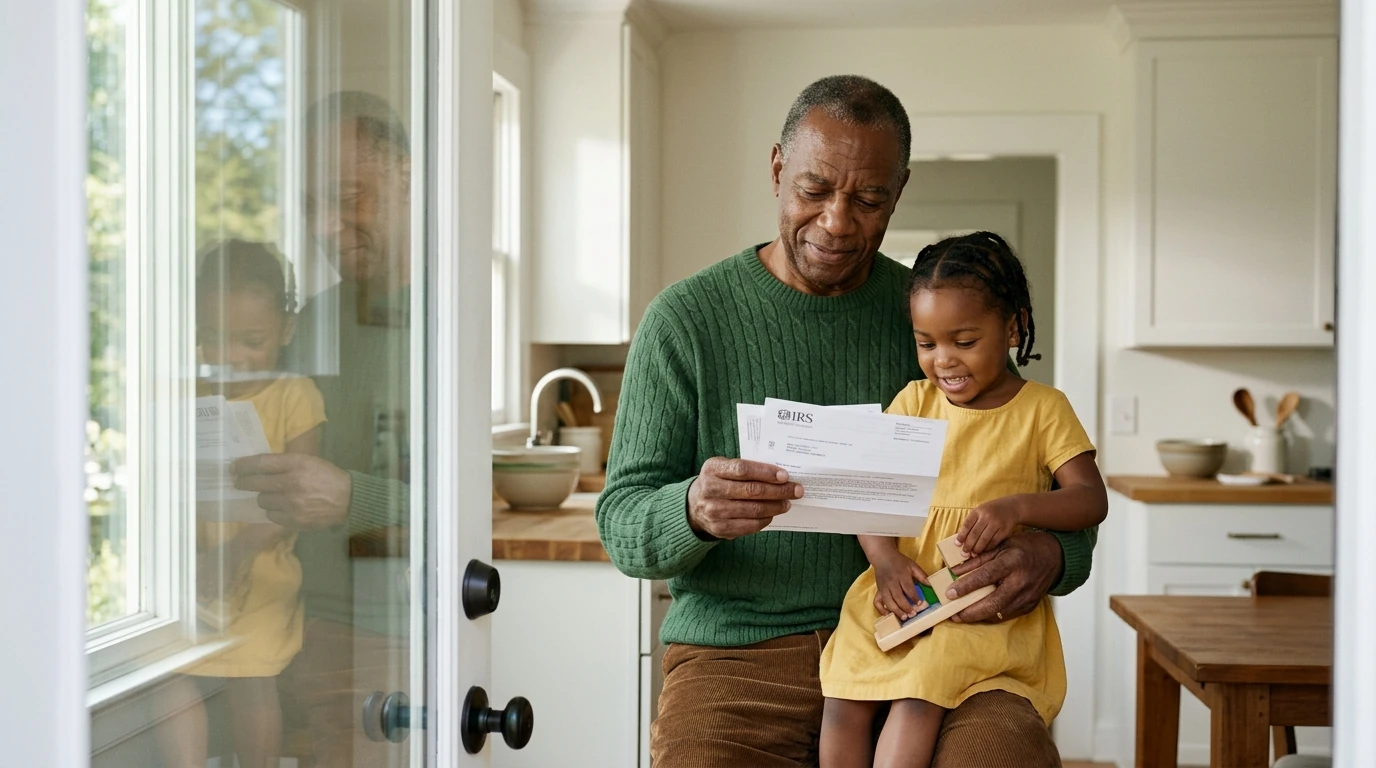 A person reviewing an IRS Letter 1058 (LT11) at home.