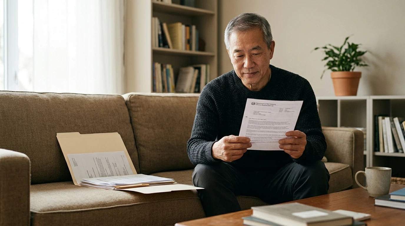 A person reviewing an IRS Letter 525 at home.