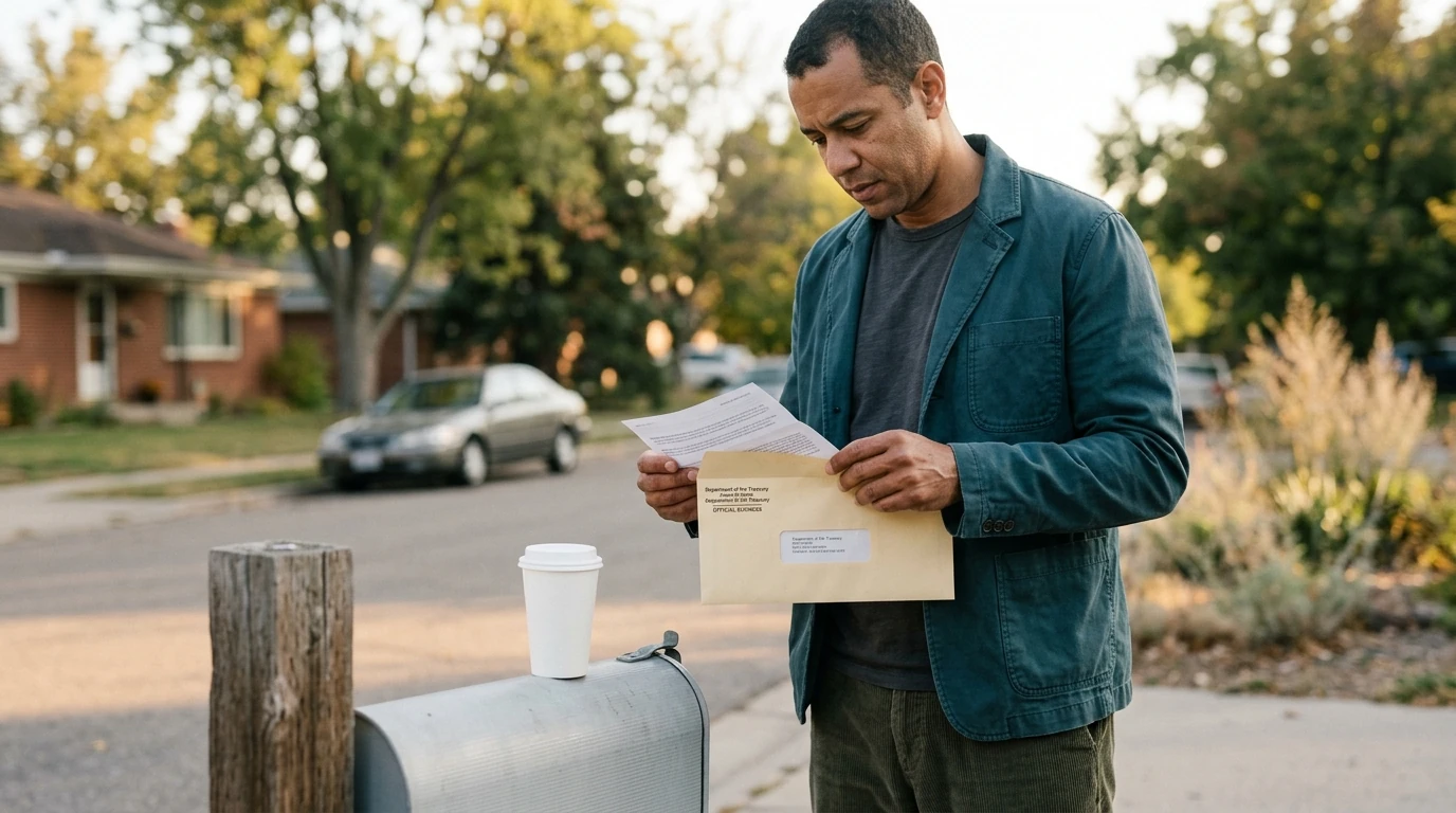 A person reviewing an IRS Letter 725 at home.