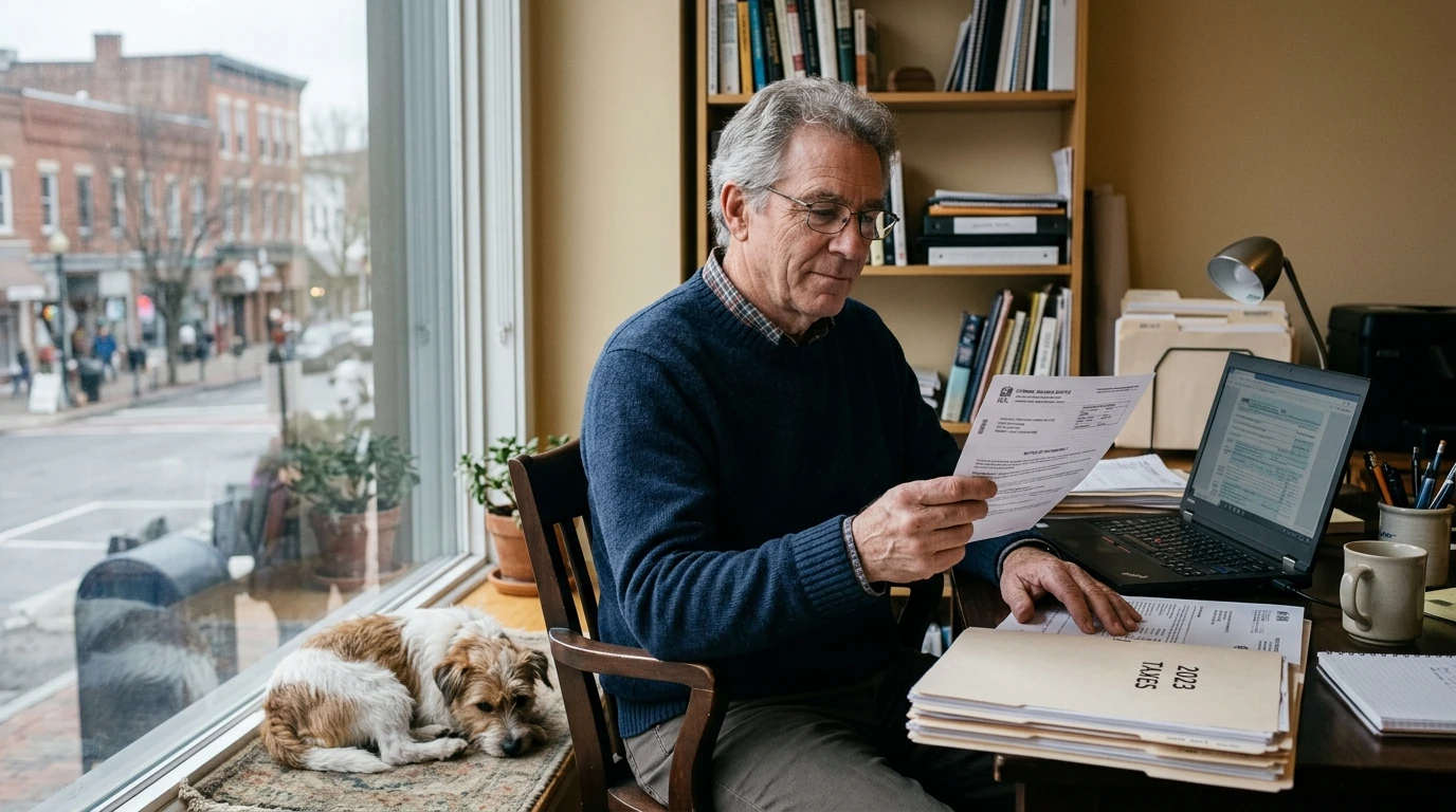 A person reviewing an IRS IRS notice at home.