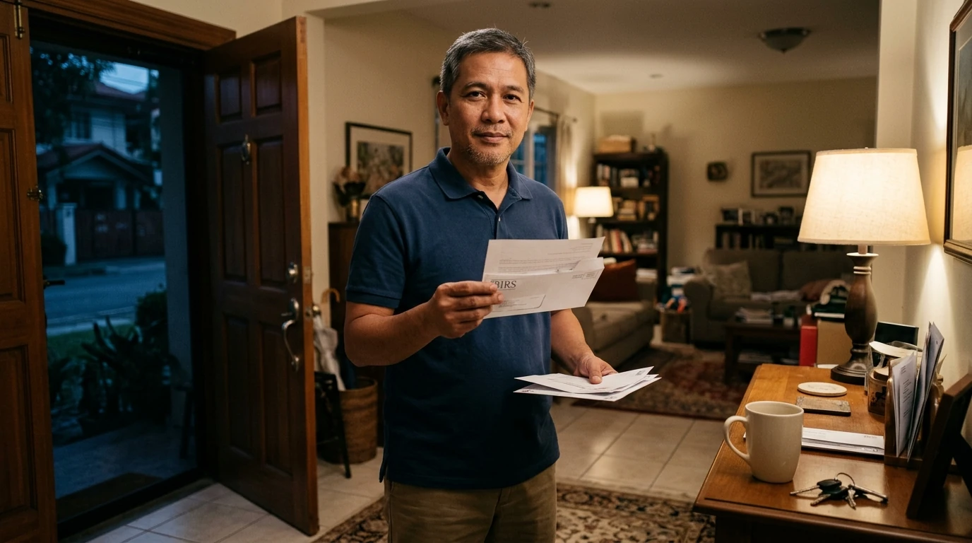 A person reviewing an IRS LT11 notice at home.