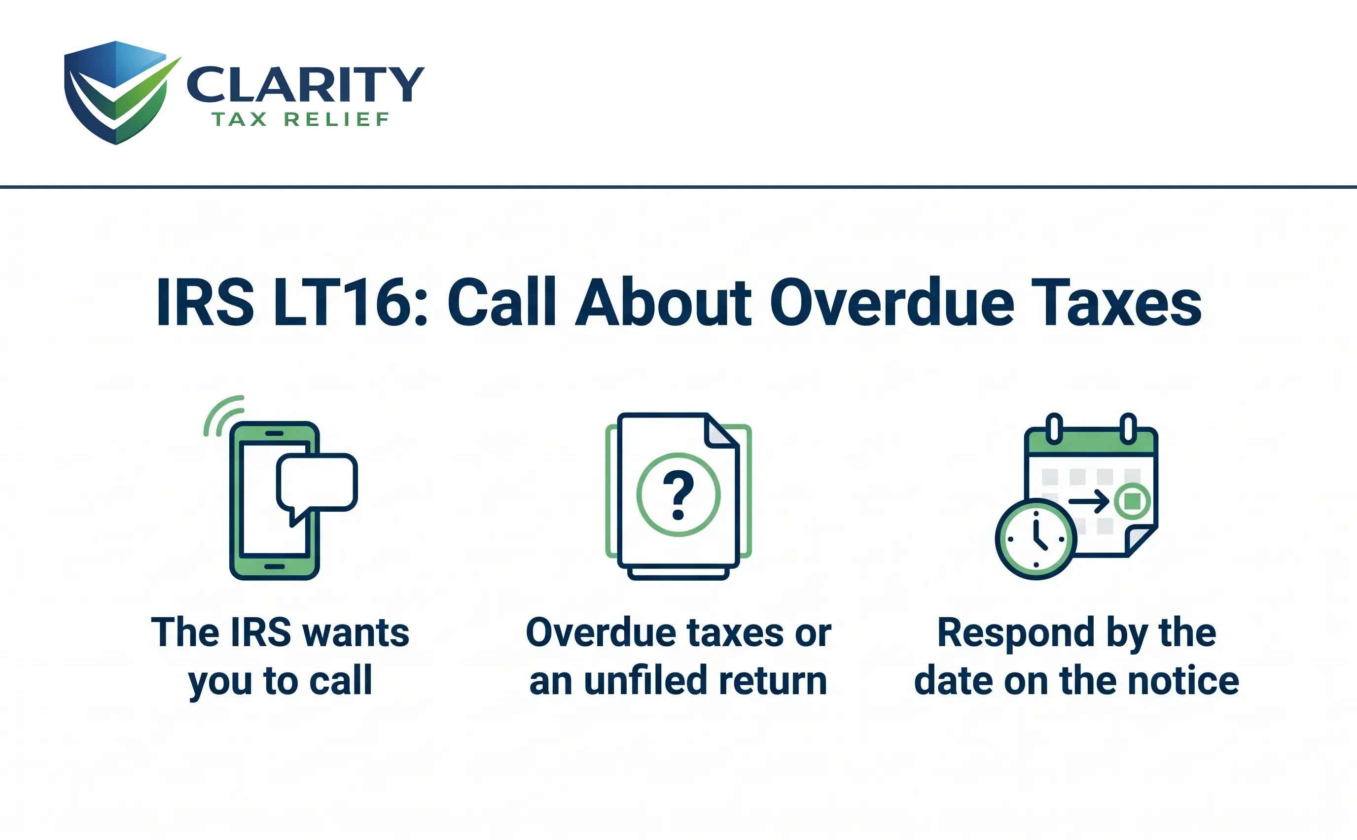 Infographic: key facts and deadlines for the IRS LT16 notice.