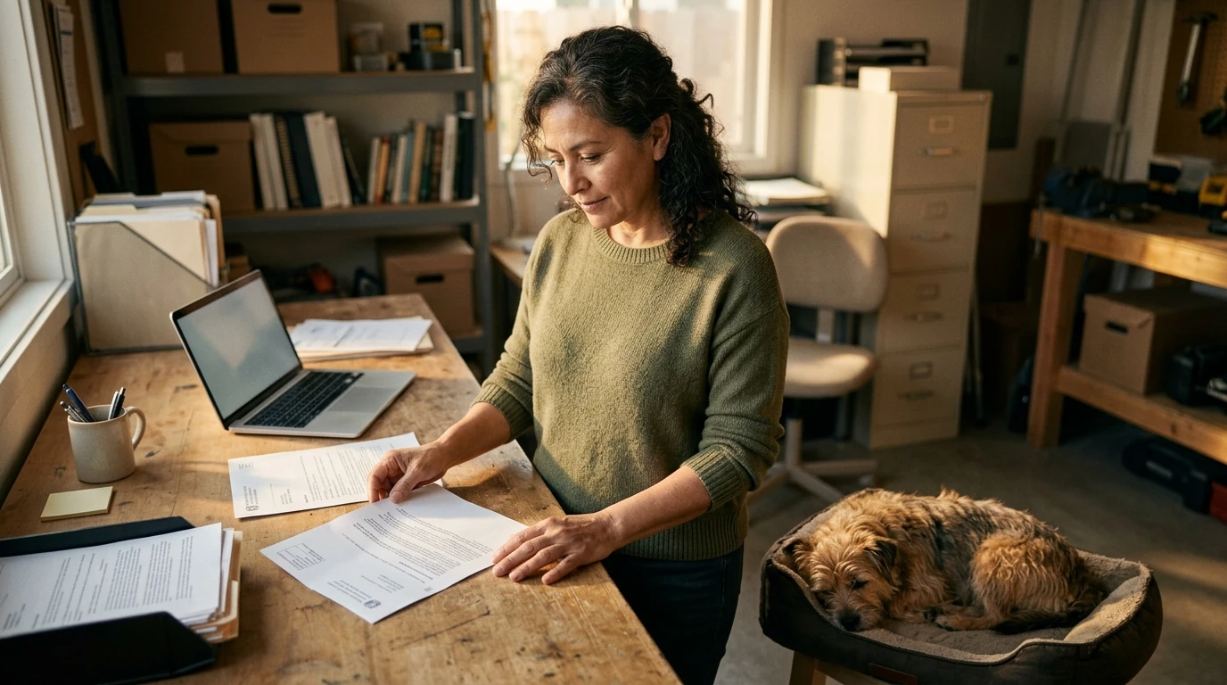 A person reviewing an IRS LT38 notice at home.