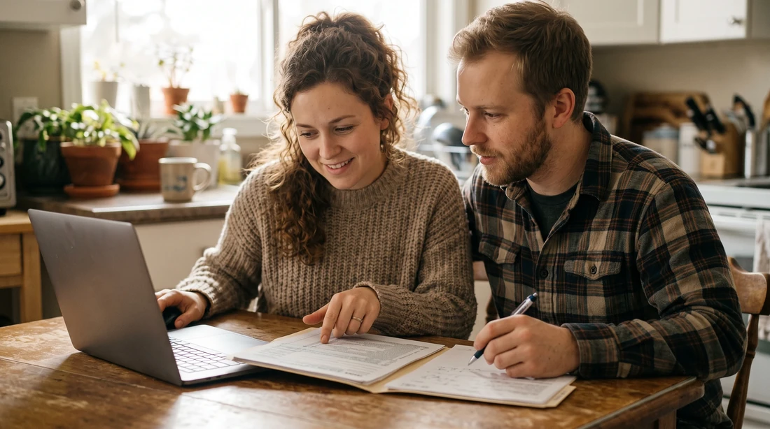 A person at home reviewing paperwork about Married Filing Jointly.