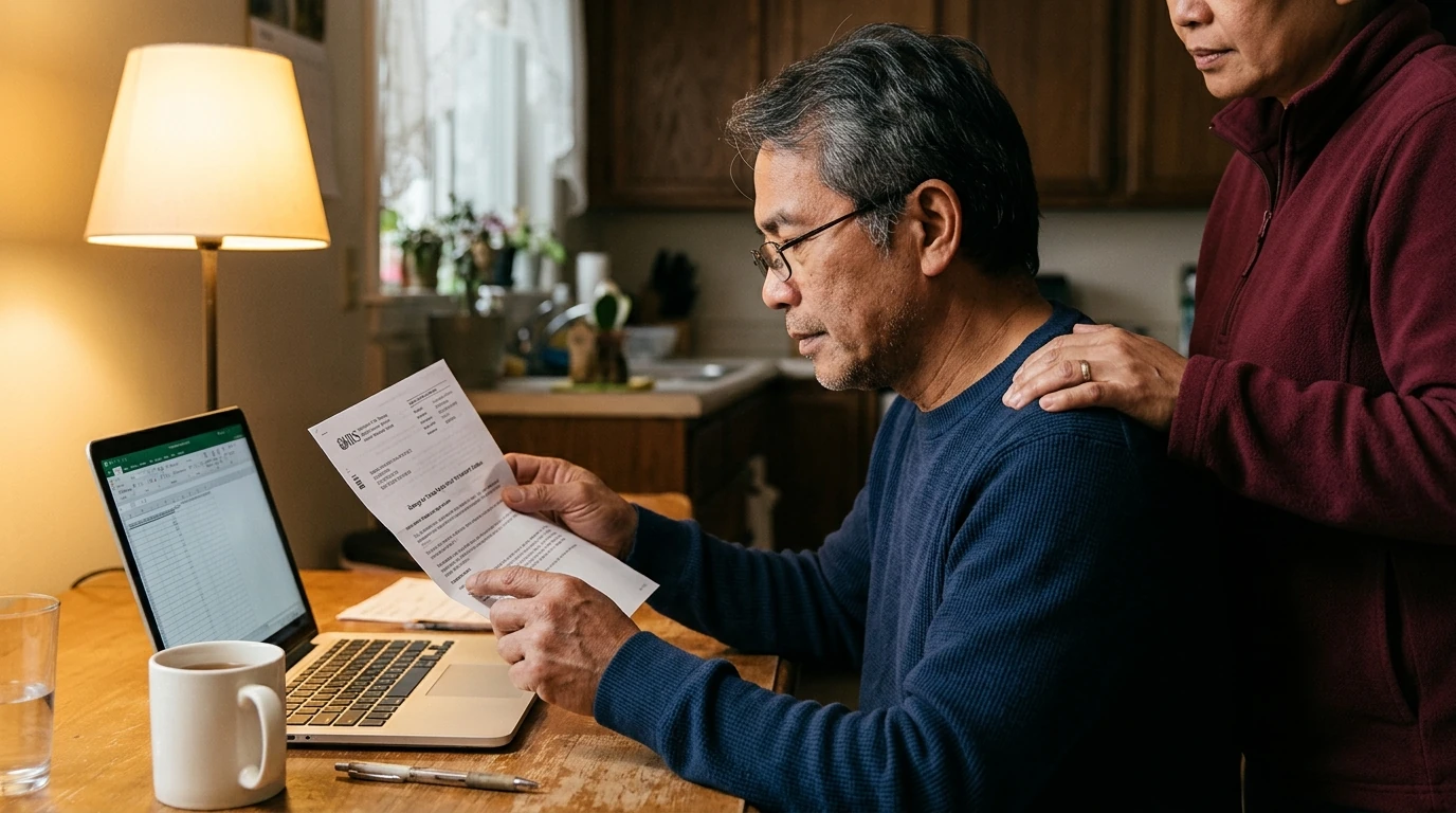 A person reviewing an IRS IRS notice at home.