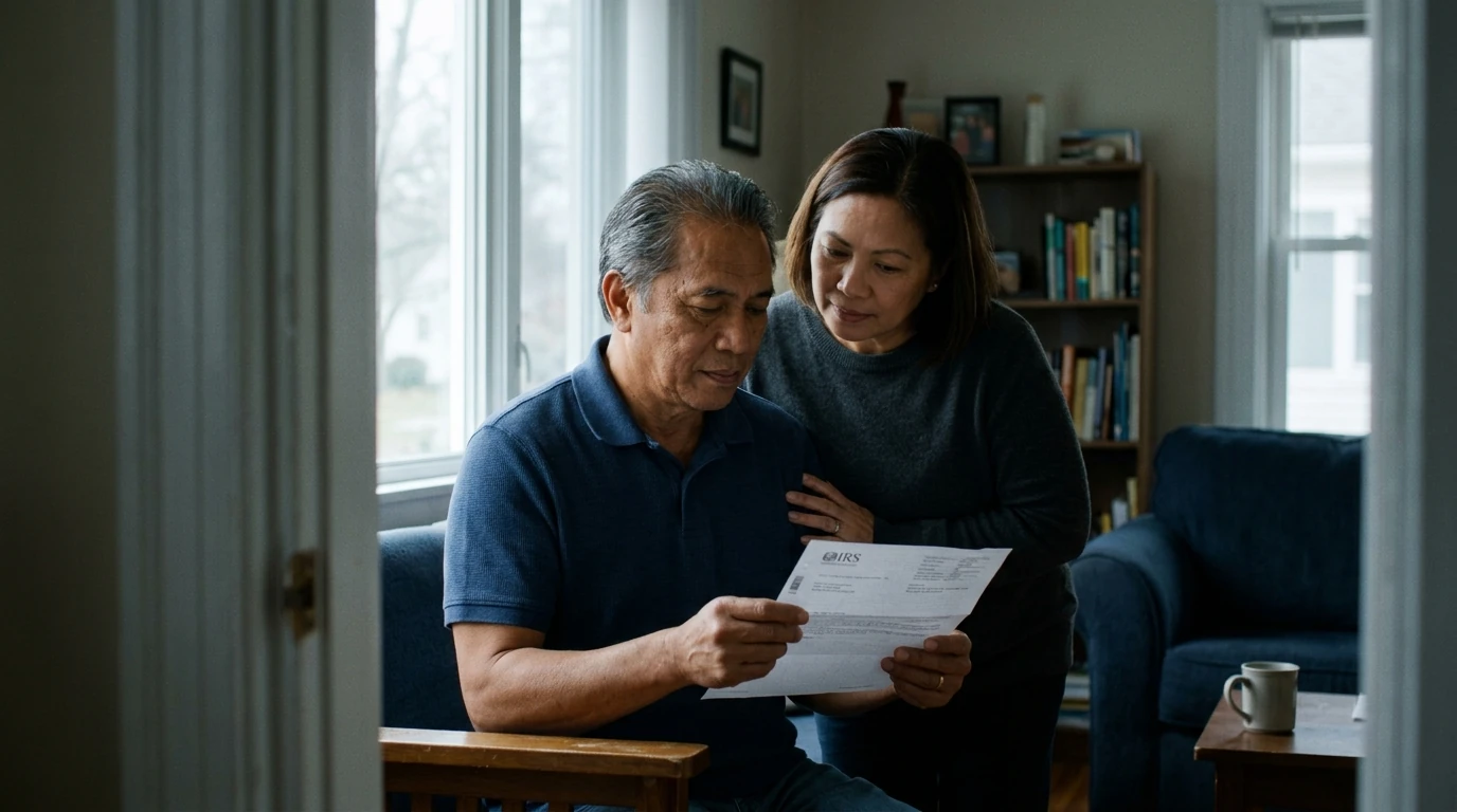 A person reviewing an IRS IRS notice at home.