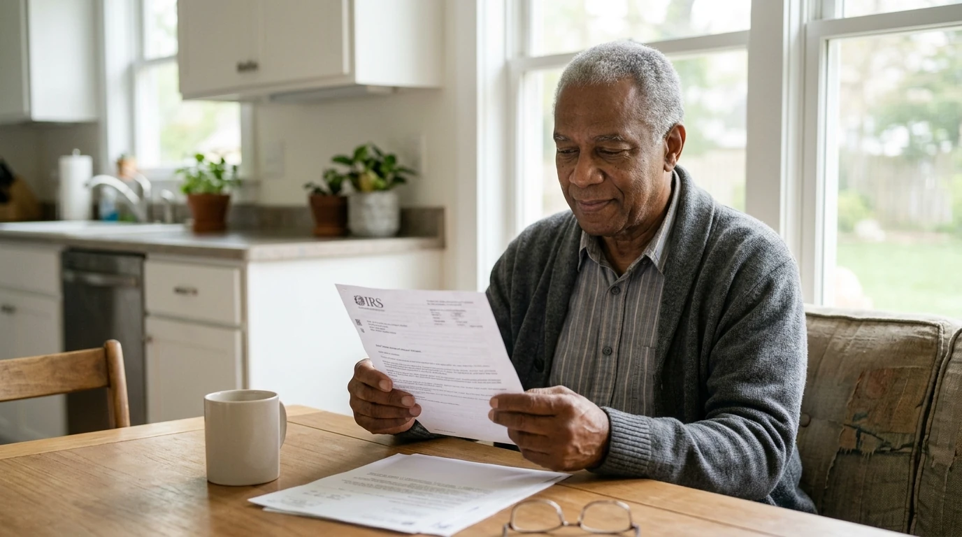 A person reviewing an IRS IRS notice at home.