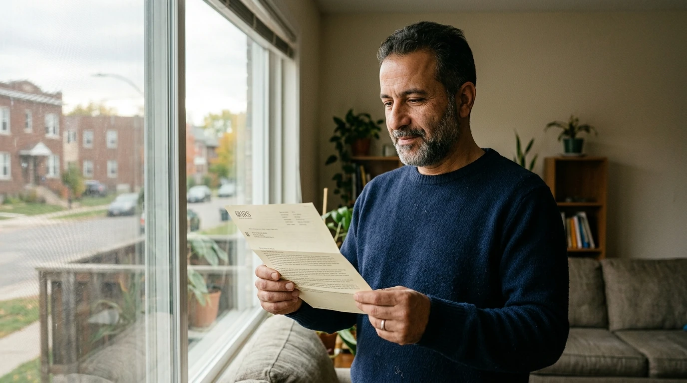 A person reviewing an IRS IRS notice at home.