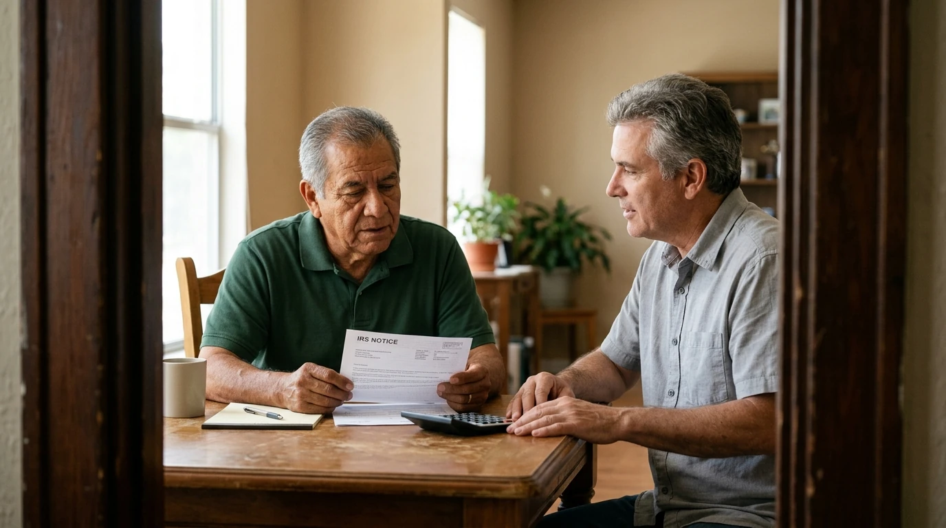 A person reviewing an IRS IRS notice at home.
