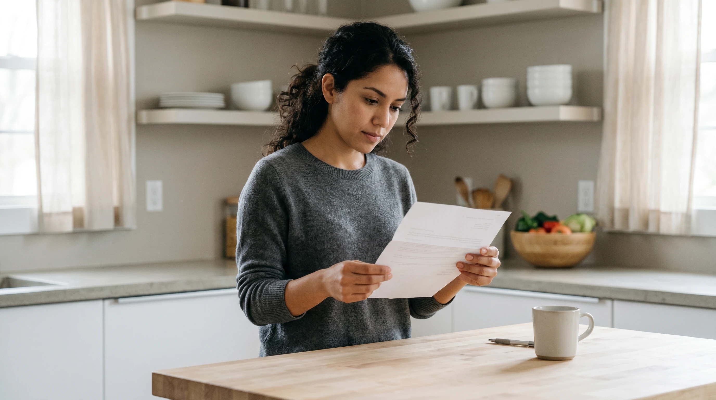 A person at home reviewing paperwork about Moving Out of California.