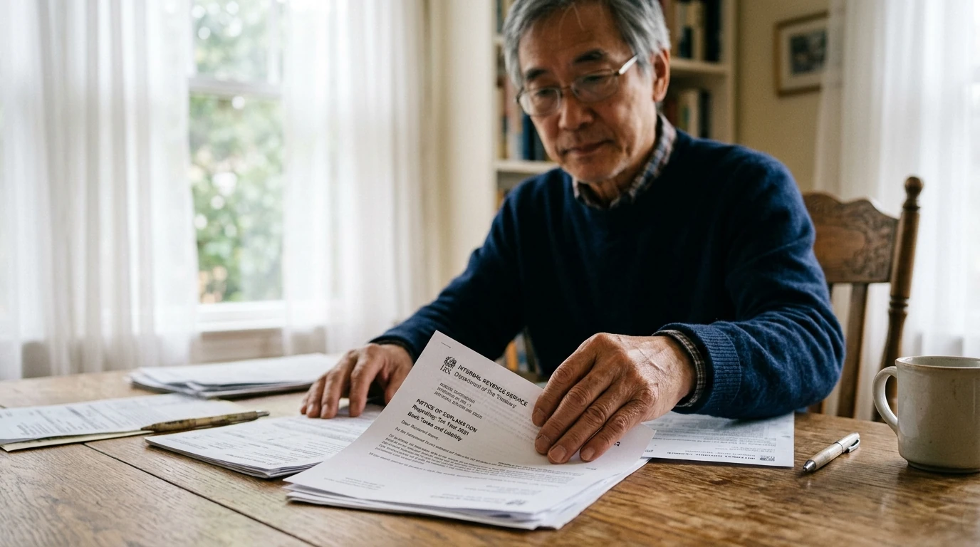 A person reviewing an IRS IRS notice at home.