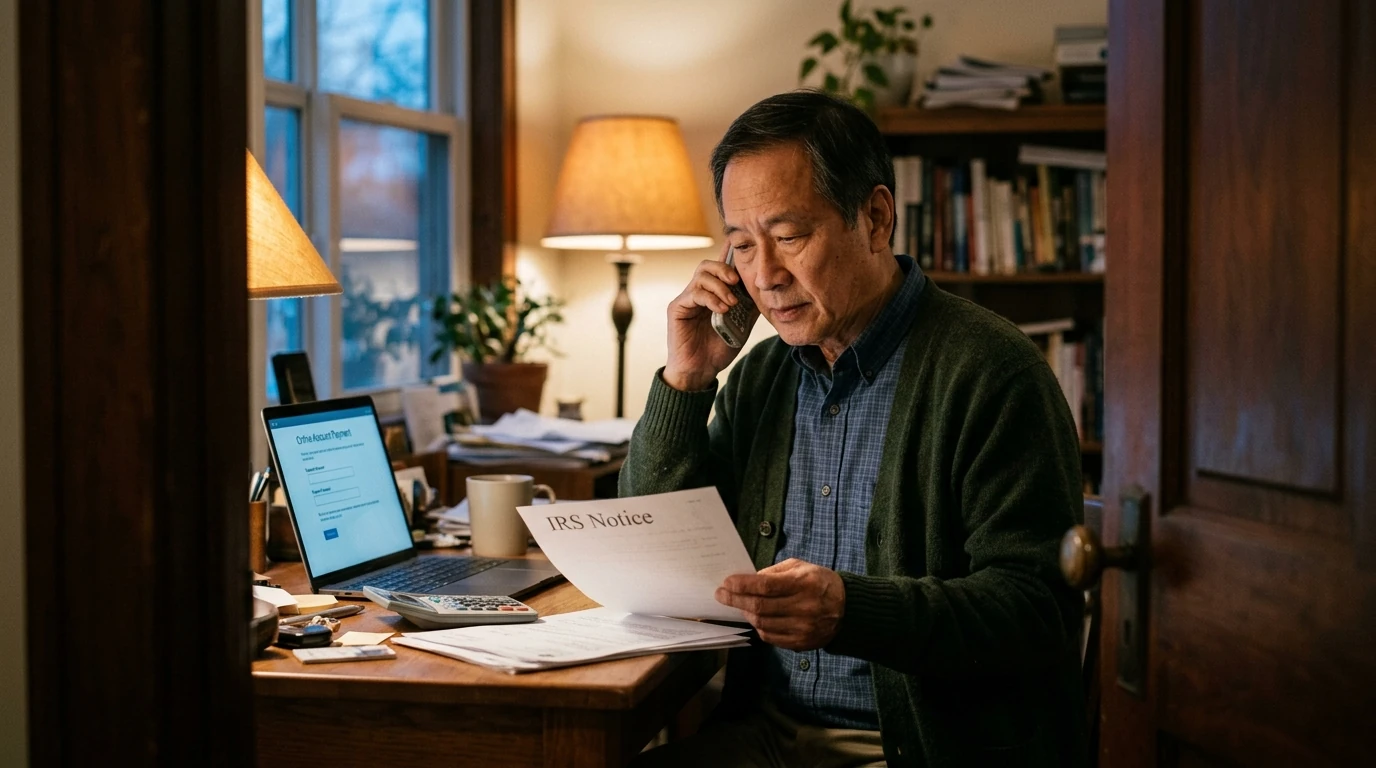 A person at home reviewing paperwork about Non Streamlined Installment Agreement.