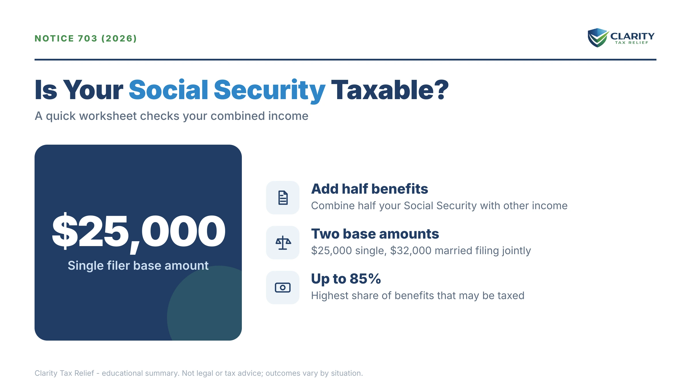 Infographic: key facts and deadlines about IRS Notice 703 in 2026.