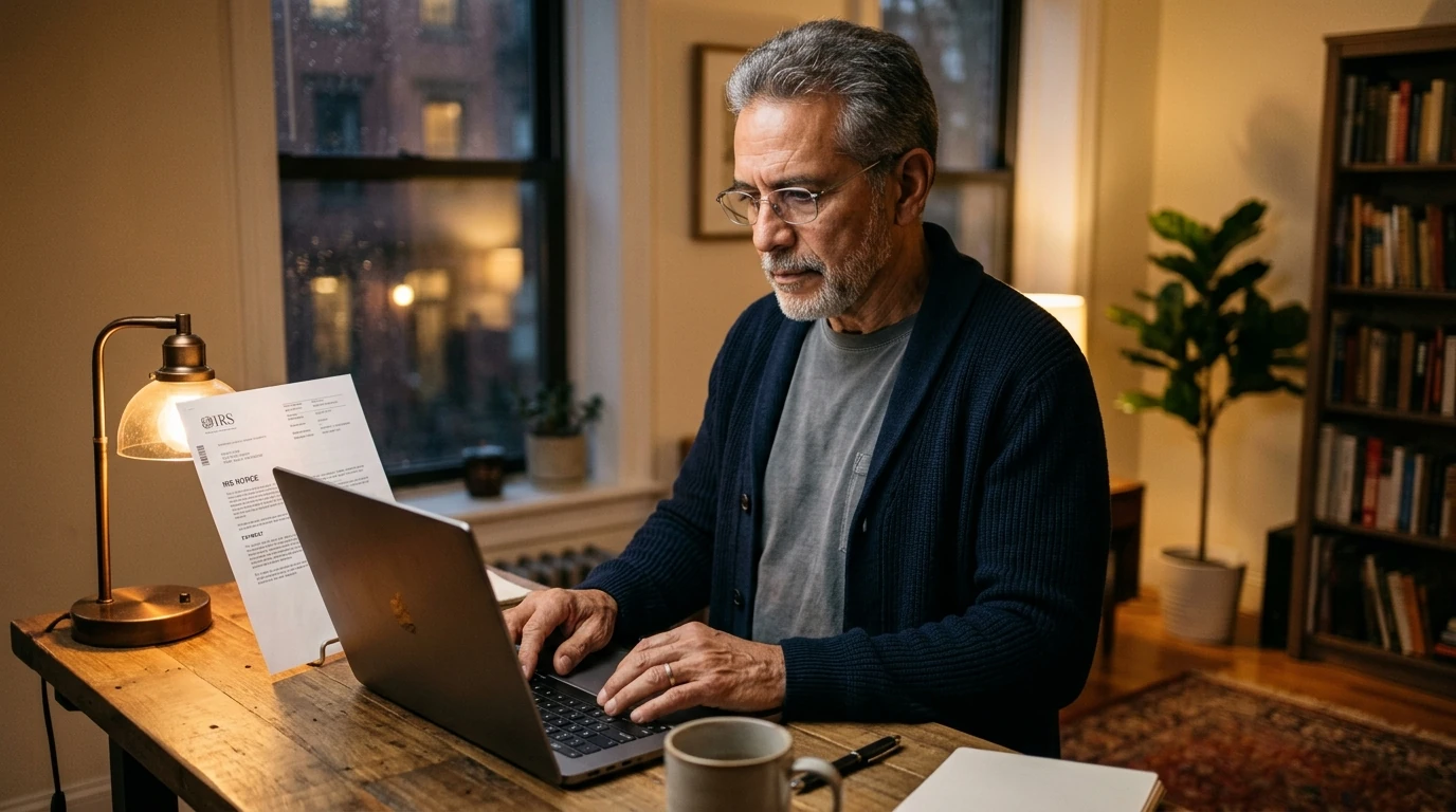 A person reviewing an IRS IRS notice at home.