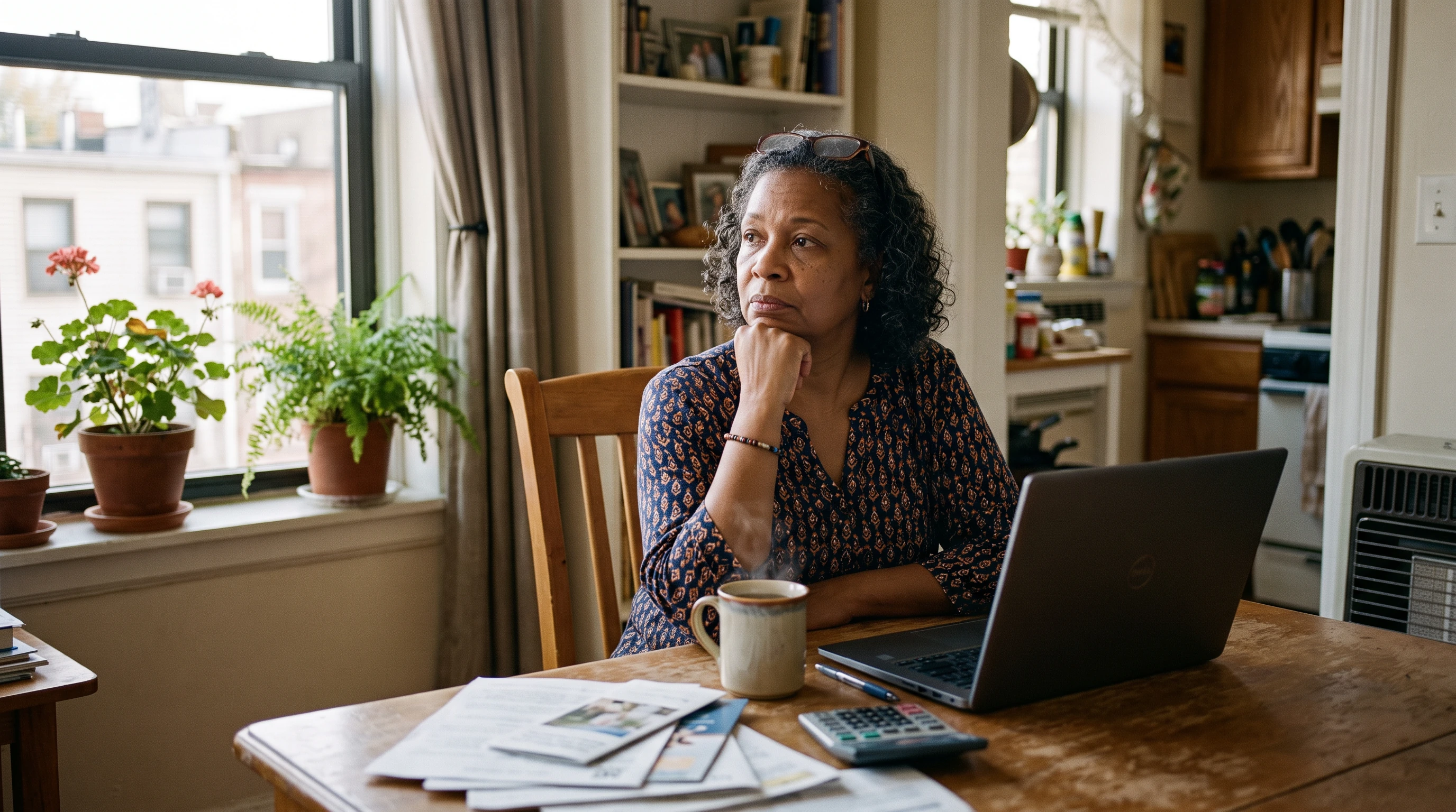 A person at home reviewing paperwork about Offer in Compromise Acceptance Rate by Year.