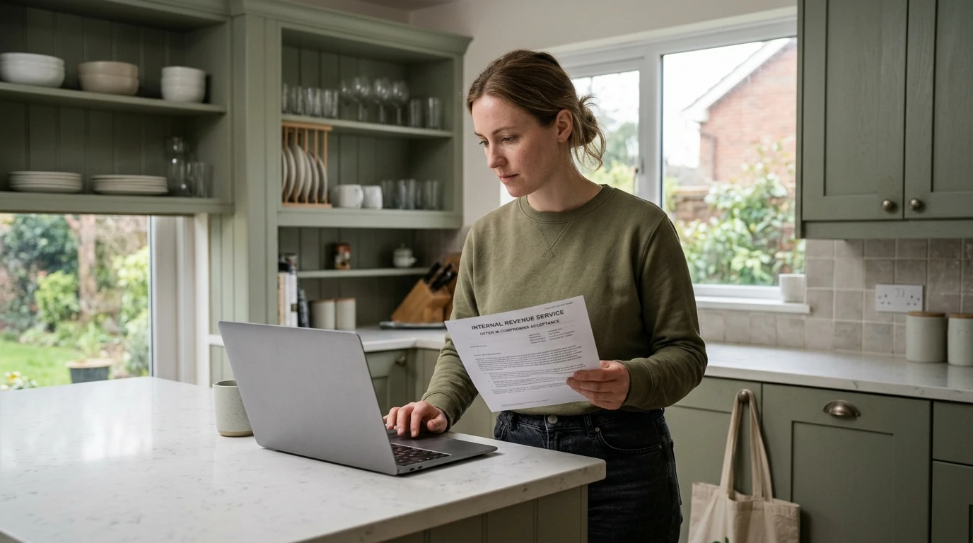 A person reviewing an IRS IRS notice at home.
