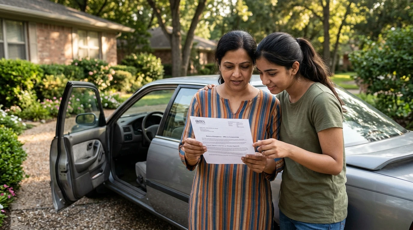 A person reviewing an IRS IRS notice at home.