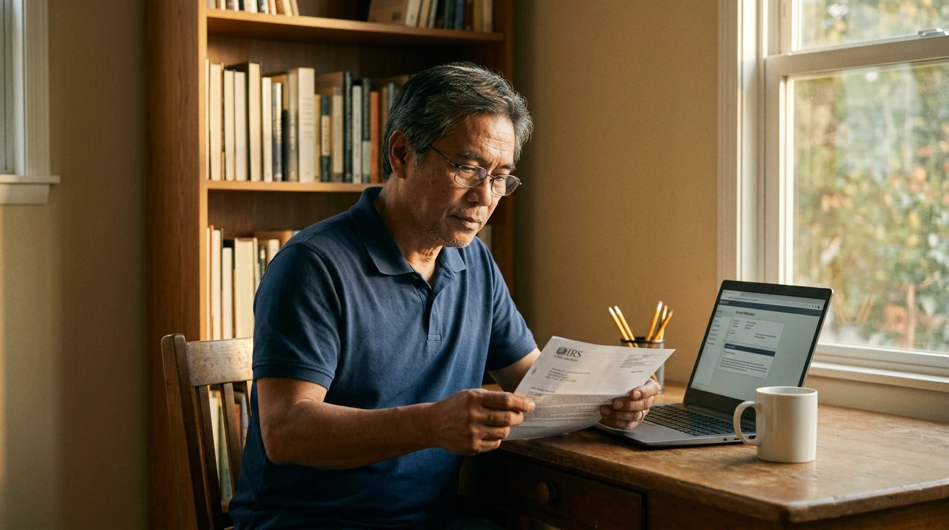 A person reviewing an IRS IRS notice at home.