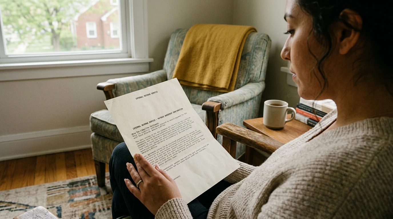 A person reviewing an IRS IRS notice at home.
