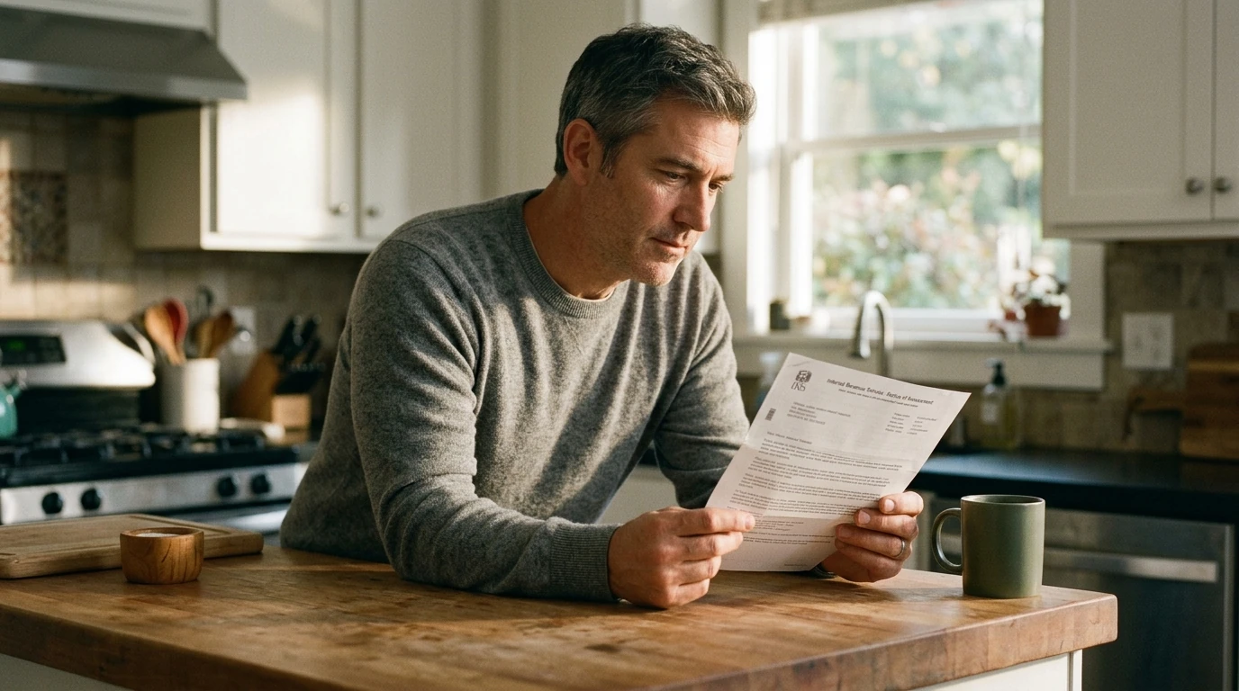 A person reviewing an IRS IRS notice at home.