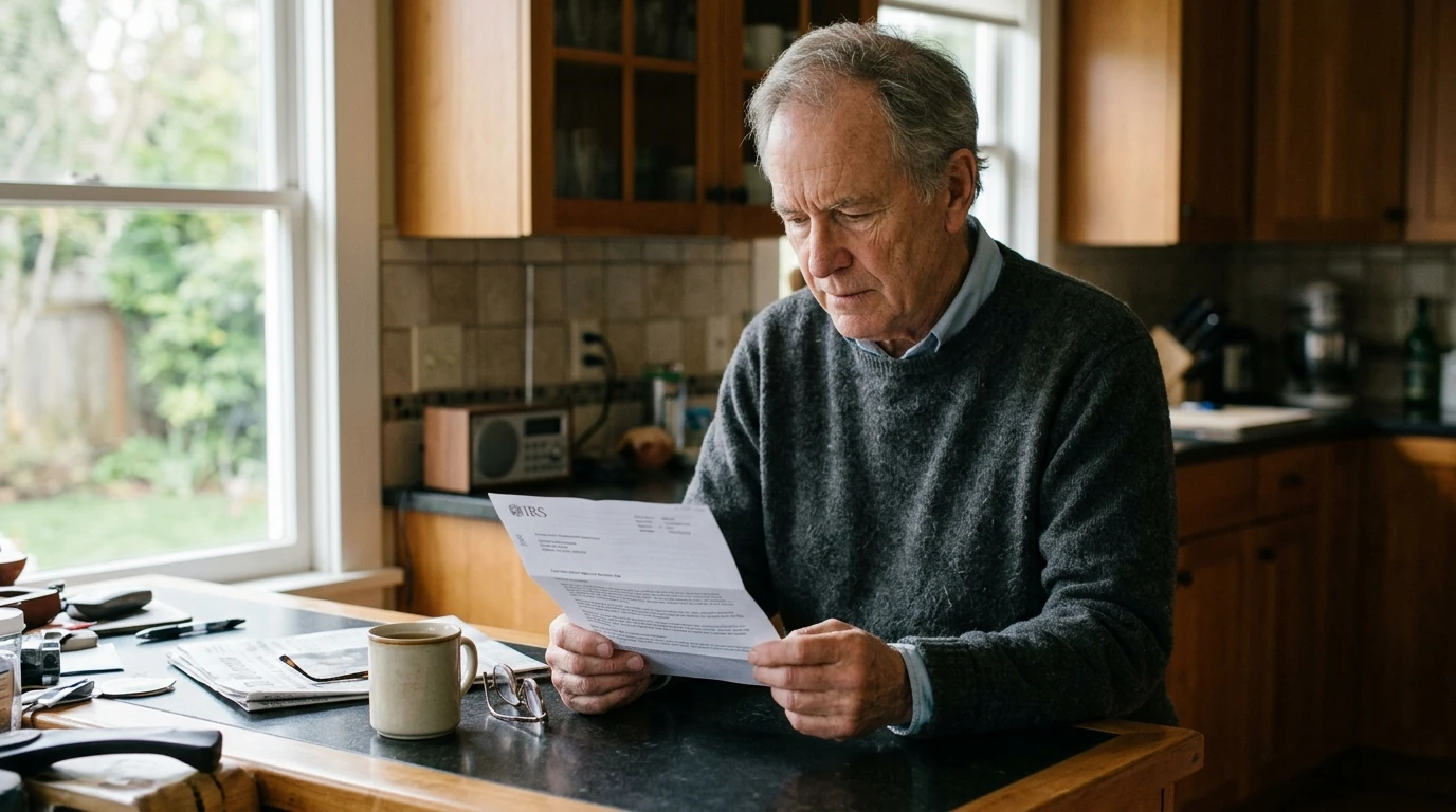 A person reviewing an IRS IRS notice at home.
