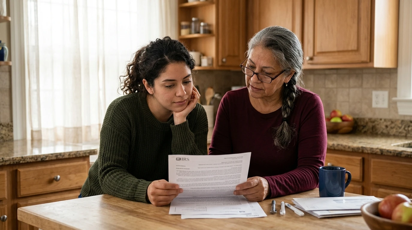 A person reviewing an IRS IRS notice at home.