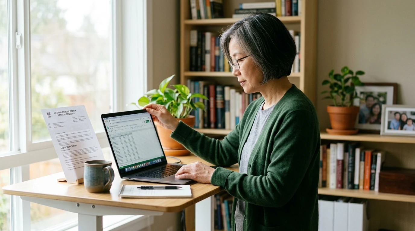 A person reviewing an IRS IRS notice at home.