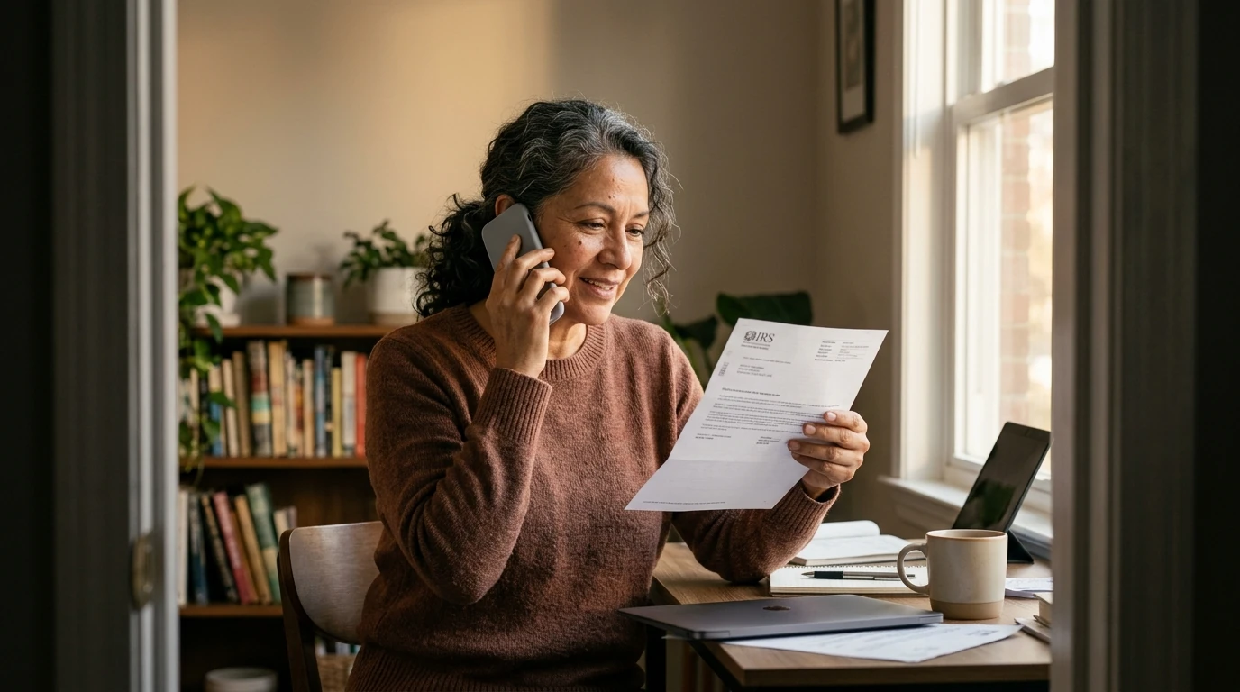 A person reviewing an IRS IRS notice at home.