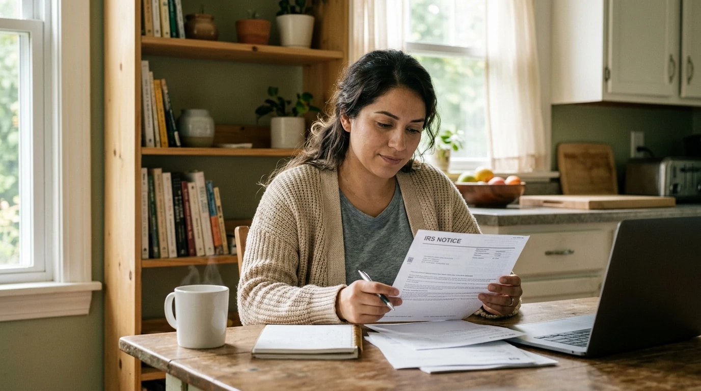 A person reviewing an IRS IRS notice at home.
