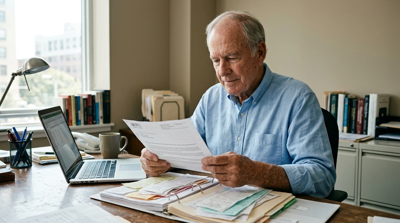 A person reviewing an IRS IRS notice at home.