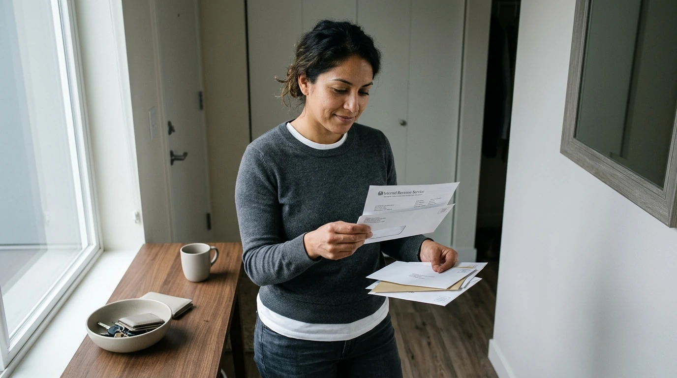 A person reviewing an IRS IRS notice at home.