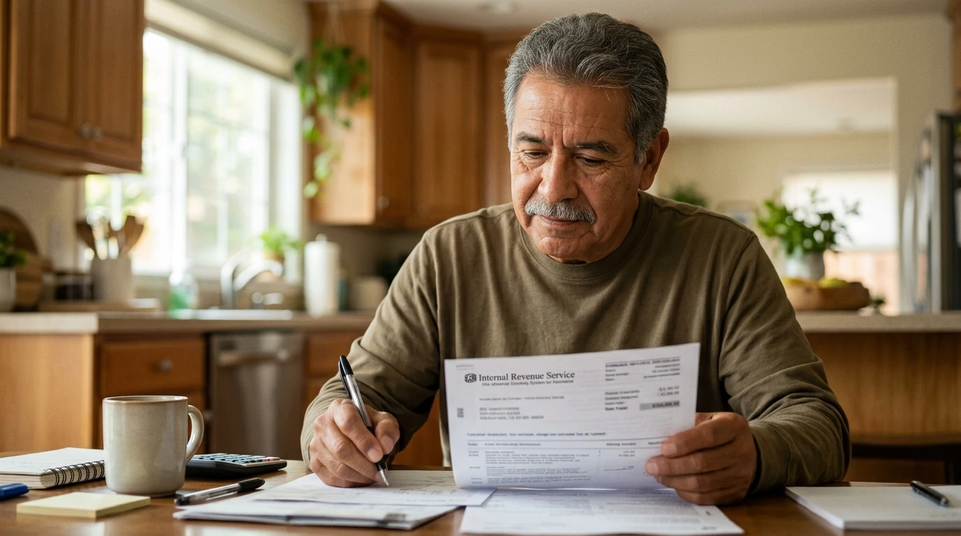 A person reviewing an IRS IRS notice at home.