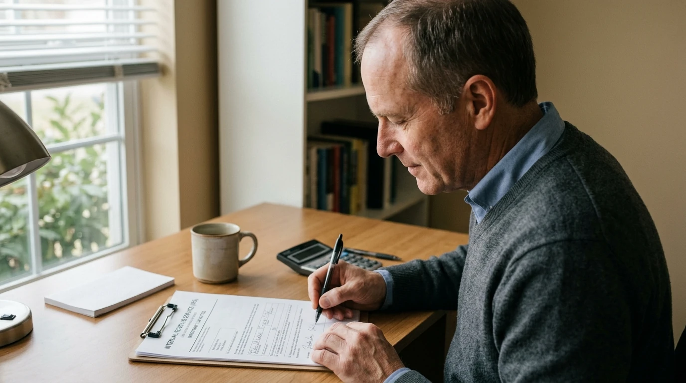 A person reviewing an IRS IRS notice at home.