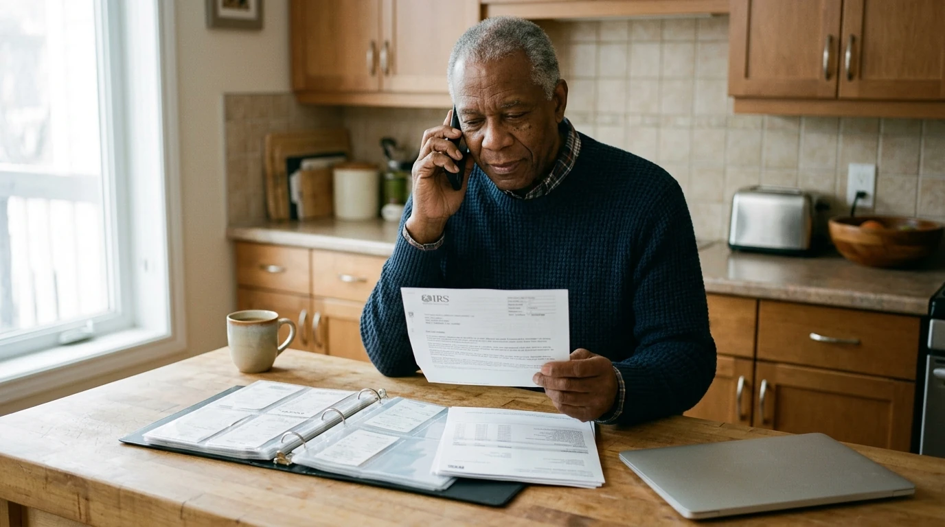 A person reviewing an IRS IRS notice at home.