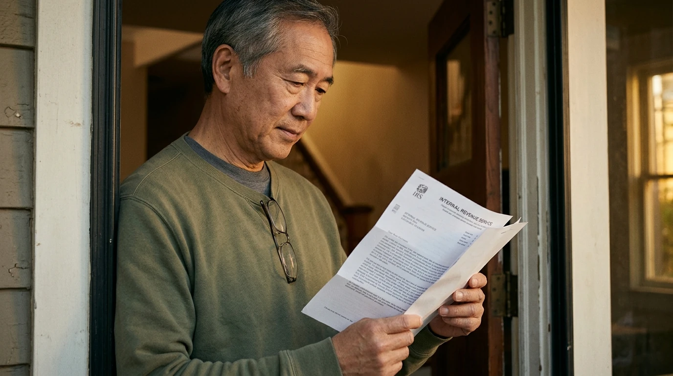 A person reviewing an IRS IRS notice at home.