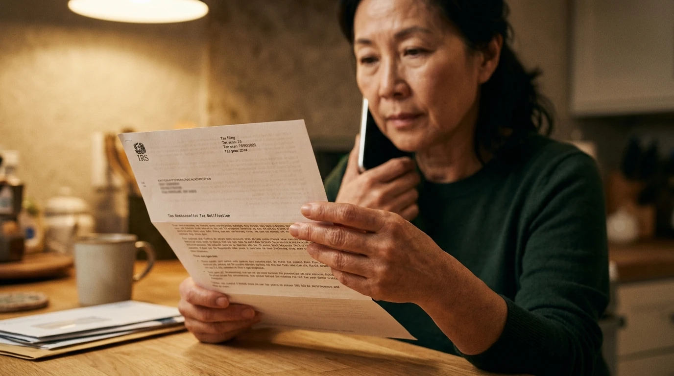 A person reviewing an IRS IRS notice at home.