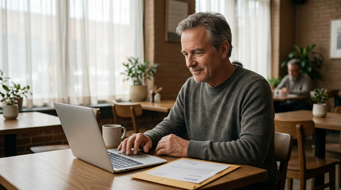 A person reviewing an IRS IRS notice at home.
