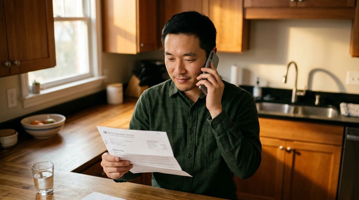 A person reviewing an IRS IRS notice at home.